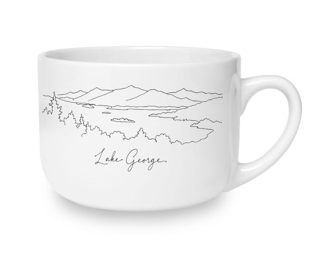 Lake George New York Latte Mug 25oz, Minimalist Prospect Mountain View, Adirondack Gift