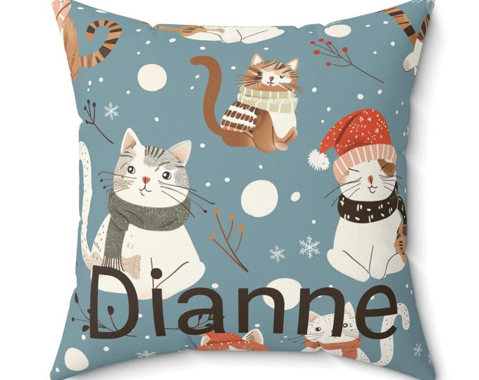 Personalized Cozy Cat-Themed Pillow,  Custom Name Throw Pillow Pet Decor, Cushion for Cat Lovers, Winter Home Accent, Gifts for Cat Owners