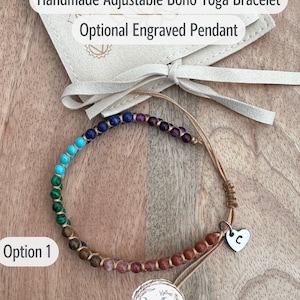 Personalized 7 Chakra Stone Bracelet or Anklet: Adjustable Handmade Boho Yoga Jewelry + Custom Pouch