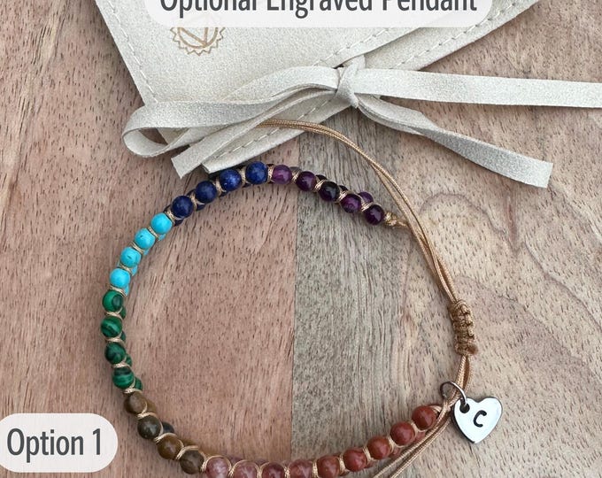 Personalized 7 Chakra Stone Bracelet or Anklet: Adjustable Handmade Boho Yoga Jewelry + Custom Pouch