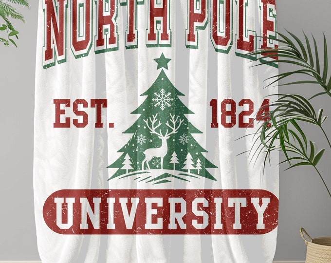 Christmas Plush Blanket North Pole University | Cozy Velveteen Throw for Home and Travel | Holiday Comfort & Décor