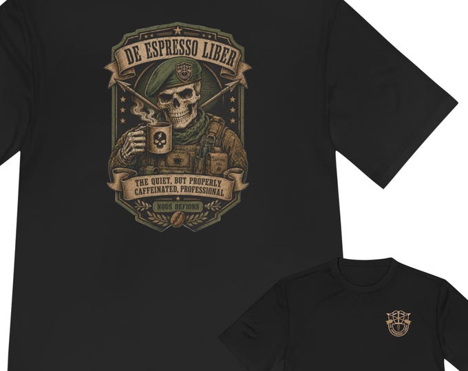 Skull Green Beret TShirt | De Espresso Liber Funny Coffee Graphic Moisture-Wicking Tee