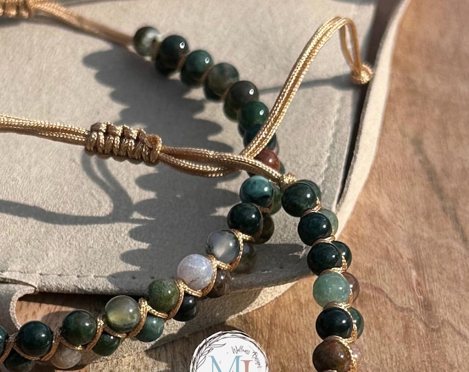Personalized Bohemian Indian Agate Woven Bracelet or Anklet: Adjustable, Engraved Heart Charm & Gift Pouch