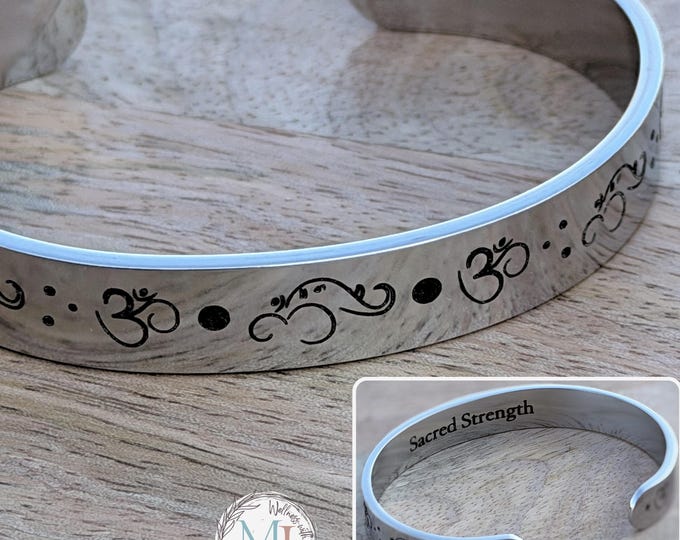 Elephant OM Cuff Bracelet: Sacred Strength Engraved Stainless Steel Mantra Bangle for Women Men
