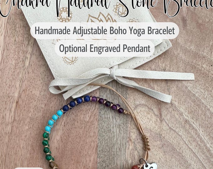 7 Chakra Natural Stone Bracelet or Anklet: Handmade Adjustable Boho Yoga Jewelry