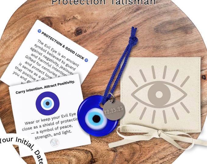 Evil Eye Charm with Custom Engraved Pendant: Protection Talisman Personalized Spiritual Gift