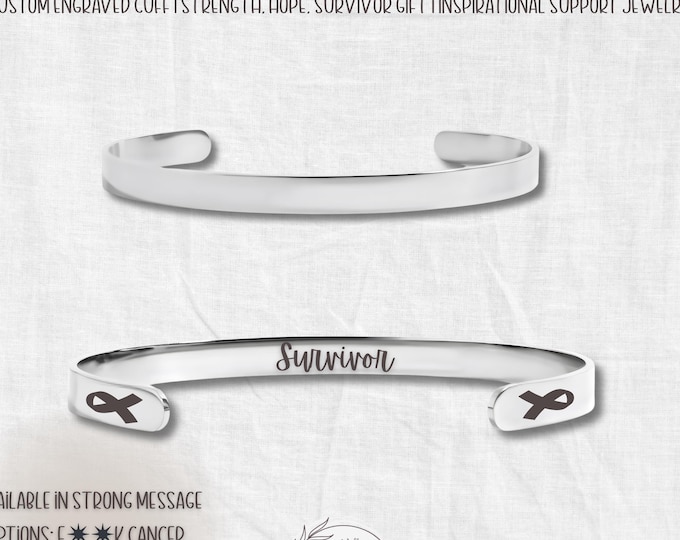 Custom Engraved Cancer Awareness Cuff: Stainless Steel Bracelet
