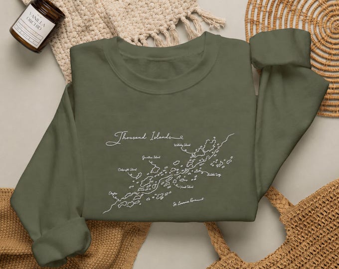 Thousand Islands Embroidered Crewneck, Minimalist St Lawrence River Sweatshirt, Cozy Upstate NY Travel Gift