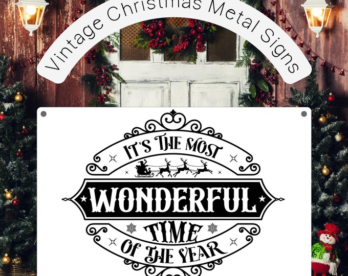 Vintage Style Christmas Metal Signs | Indoor Outdoor Rustic Farmhouse Holiday Wall Decor | Sleigh Rides, Candy Canes, Christmas Trees & More