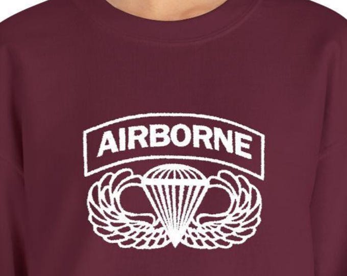 Embroidered Army Airborne Sweatshirt: Paratrooper Wings | Veteran Gift | Military Crewneck | Heavy Blend Unisex Fleece