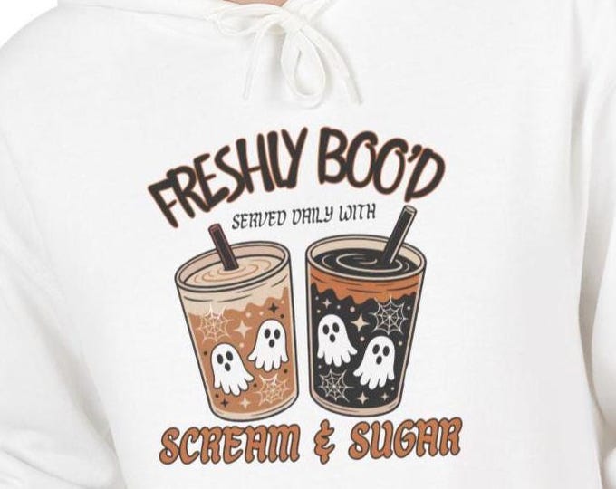 Halloween Coffee Hoodie: Freshly Boo-d Ghost Latte Sweatshirt, Spooky Fall Scream & Sugar Pullover, Unisex Cozy Hoodie
