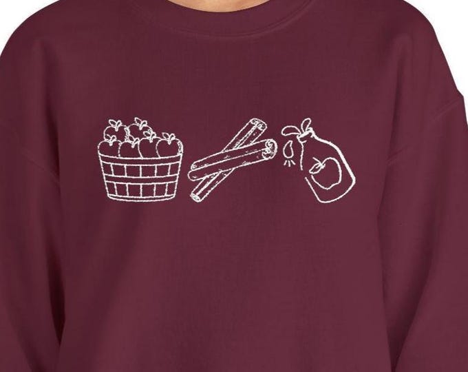 Embroidered Fall Sweatshirt: Apple Cider Cinnamon Crewneck Cozy Unisex Pullover