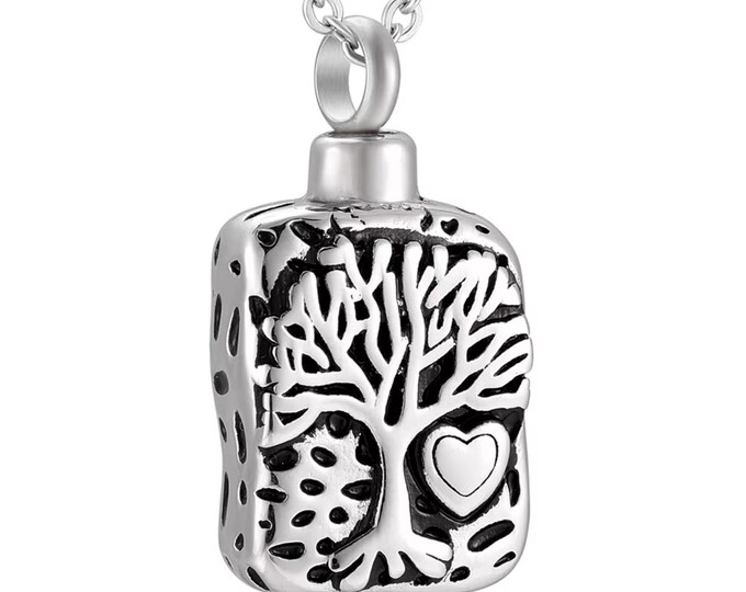 Personalized Tree of Life Urn Necklace with Heart | Cremation Keepsake Pendant (Funnel + Gift Pouch)