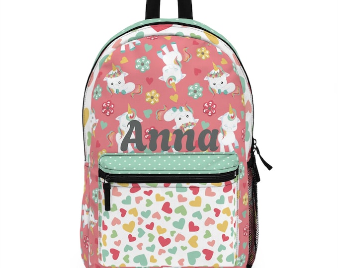 Personalized Unicorn Backpack | Custom Name Kids Backpack | Cute School Bag | Toddler Travel Bag | Girls Birthday Gift | Bookbag for School