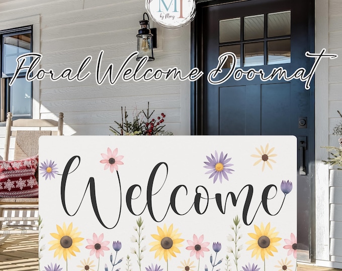 Floral Welcome Doormat | Personalized Entryway Mat | Non-Slip Rubber Backing | Indoor & Outdoor Use | Housewarming Gift