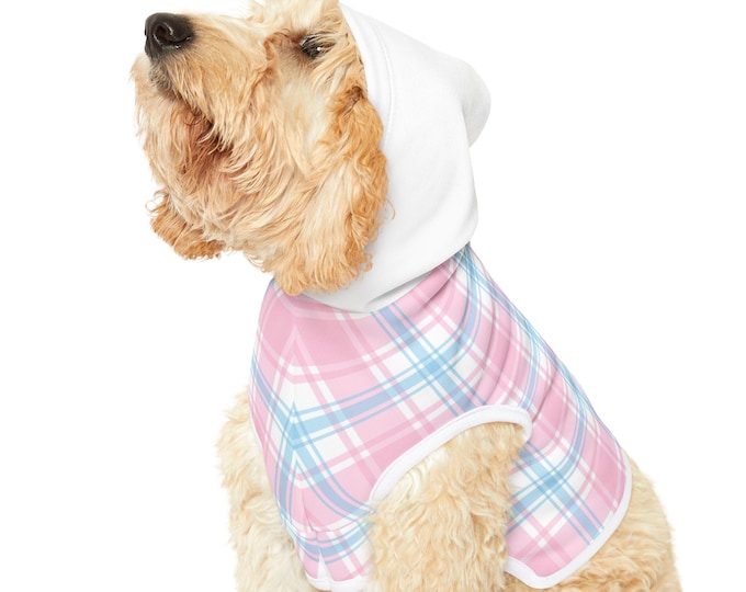 Plaid Pet Hoodie | Custom Dog Hoodie Custom Cat Hoodie in Blue or Pink Plaid | Adorable Pet Clothes for Small to Large Pets Gifts for Her