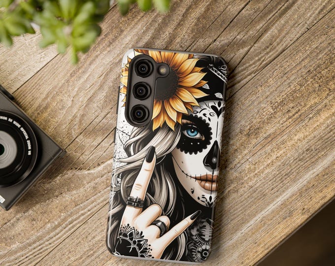 Sugar Skull and Sunflowers Tough Phone Case | Protective iPhone and Samsung Cover | Lightweight & Impact-Resistant Gift for Her