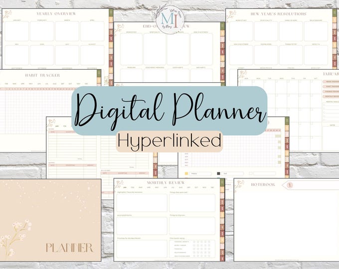 Undated Digital Planner | Monday & Sunday Start I Plan and Track Yearly, Monthly, Weekly | Hyperlinked PDF for Goodnotes, Notability, Xodo