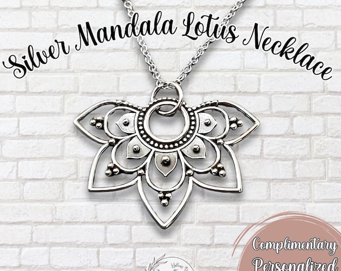 Half Mandala Pendant Necklace | Silver Lotus Boho Vintage Silver Charm | Personalized Gift Bag I Mindful Gift I Zen Gift for Her