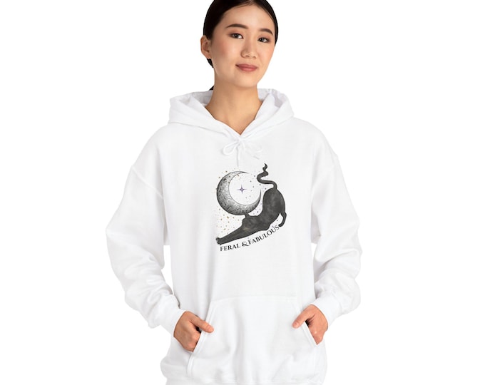 Feral and Fabulous Hoodie | Black Cat Witchcore Sweatshirt | Celestial Moon Hoodie | Cozy Goth Unisex Hoodie | Cat Lover Gift for Her