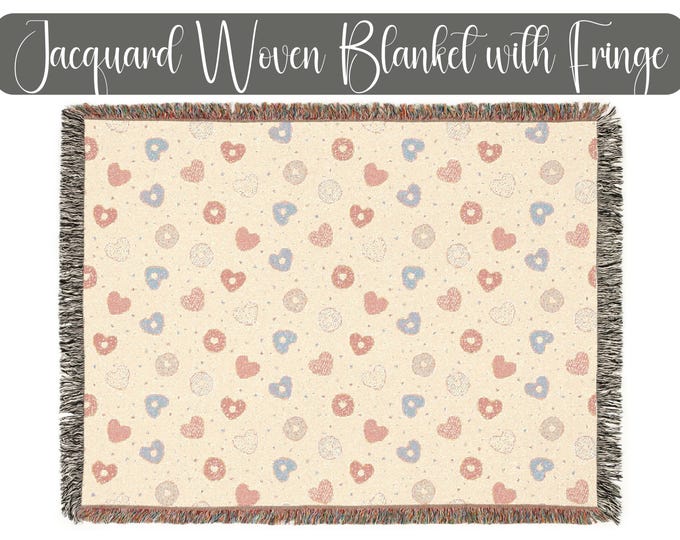 Luxury Jacquard Woven Valentine's Day Blanket I Heart Donuts with Sprinkles Design I Premium Custom Gift Throw Romantic Gift Idea in 3 Sizes