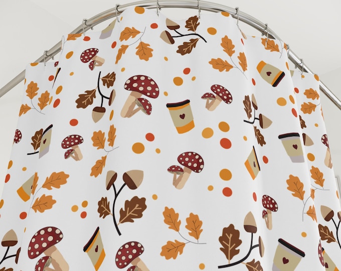 Fall Mushroom Shower Curtain: Woodland Thanksgiving Bathroom Decor