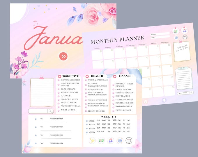 Undated Digital Planner with Hyperlinked Pages | Health, Fitness, Finance and Productivity | GoodNotes & PDF Apps I Digital Download