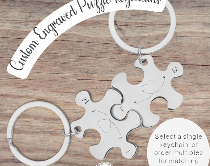 Personalized Jigsaw Keychain | Stainless Steel Puzzle Piece Keychain | Couples, Besties, Mom & Daughter Gift | Custom Engraved Keepsake