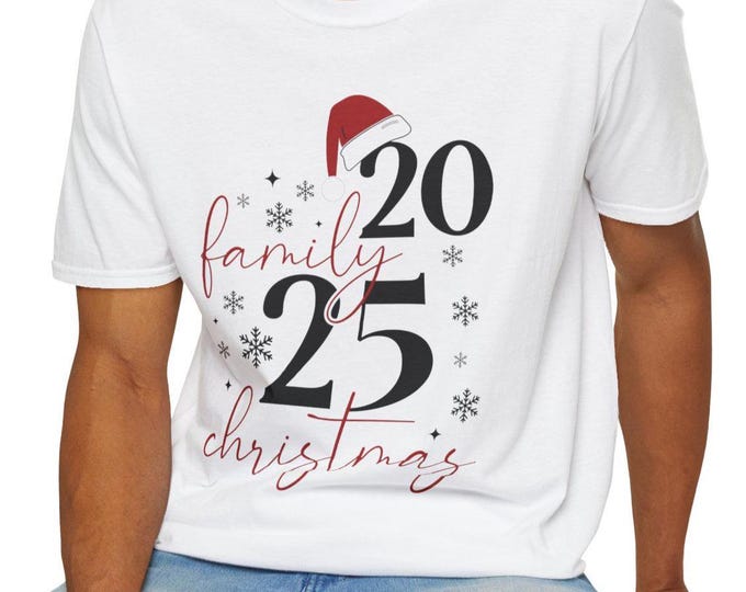 Family Christmas T-Shirt 2025: Soft Cotton Tee with Santa Hat