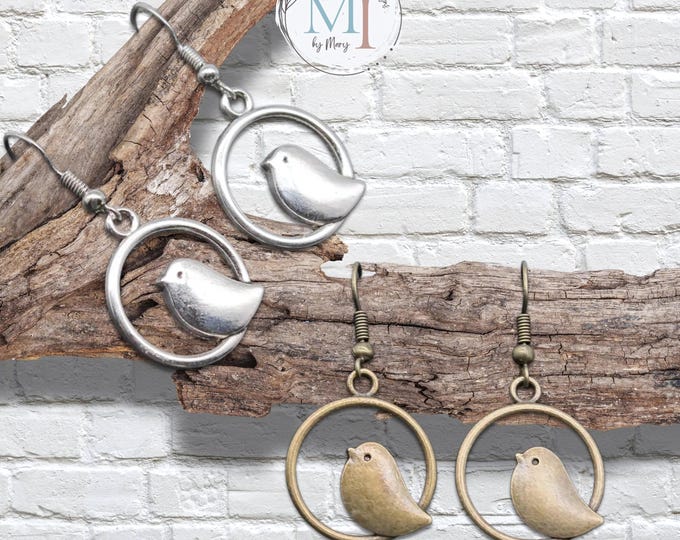 Vintage Bird Dangle Earrings: Retro Antique Silver/Bronze Jewelry