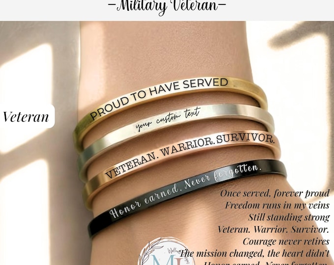 Engraved Affirmation Bracelet: Custom Mantra Jewelry for Veterans, Teachers, Moms, Nurses, Military & First Responders