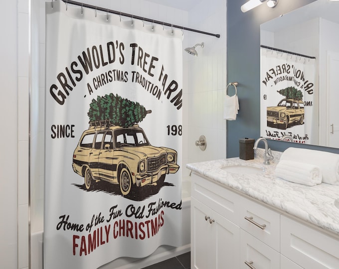 Griswold's Tree Farm Shower Curtain: Nostalgic Christmas Bathroom Decor