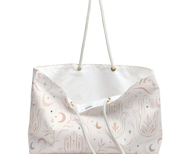 Hamsa Weekender Bag, Boho Celestial Travel Tote, Moon Stars Overnight Bag, Spiritual Gift