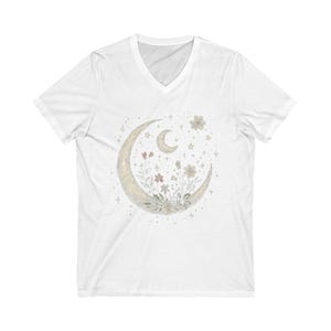 Celestial V-Neck Tee | Moon and Stars Graphic T-Shirt | Boho Astrology Shirt | Nature Lovers Gift