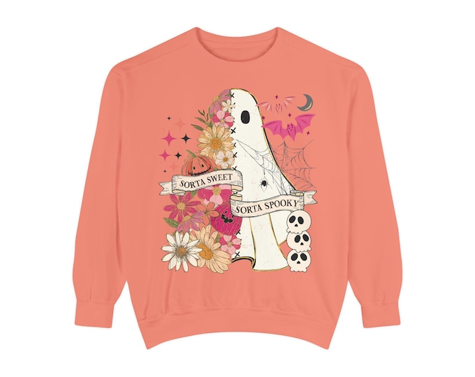 Sorta Sweet, Sorta Spooky Ghost Sweatshirt Comfort Colors Crewneck: Floral Halloween Shirt