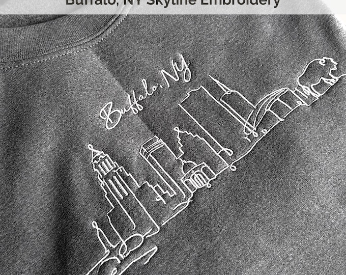 Embroidered Buffalo NY Skyline Crewneck Sweatshirt, Minimalist City Line Art, 9 Colors,  S-5XL