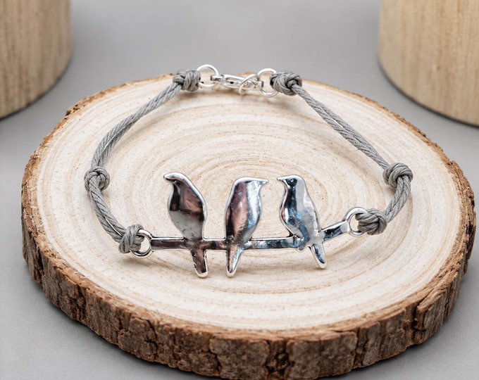Personalized 3 Little Birds Hemp Bracelet: Silver Charm, Fidget Knots, Bob Marley Nature Inspired