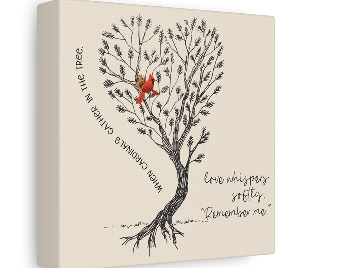 Cardinal Memorial Canvas Art, Minimalist Bird Couple Tree Print, Remembrance Decor