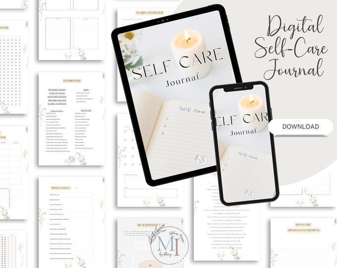 Digital Self-Care Journal: Hyperlinked Printable Wellness Planner| Daily Reflection, Mood & Sleep Tracker, Self-Care Challenge
