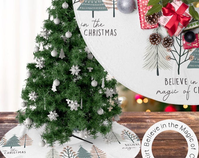Believe in the Magic of Christmas Tree Skirt | Custom Plush Fleece Holiday Decor | Boho Christmas Tree Skirt Complements our other items!