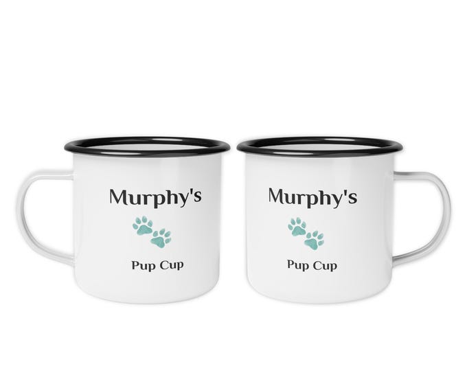 Personalized Pup Cup, 12 oz Enamel Dog Ice Cream Treat Mug, Custom Name & Phrase
