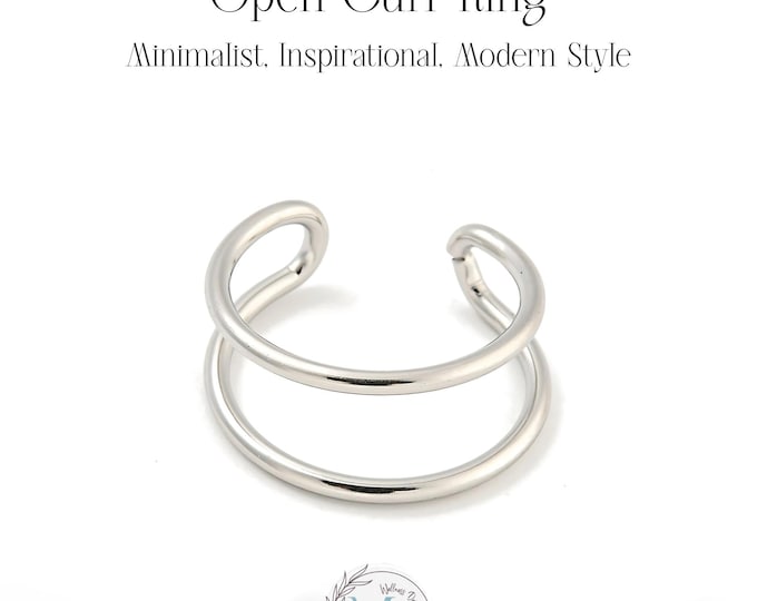 Minimalist Open Cuff Ring | Adjustable Stainless Steel Band for Women | Modern Non-Tarnish Statement Ring | Personalized Gift Pouch Included