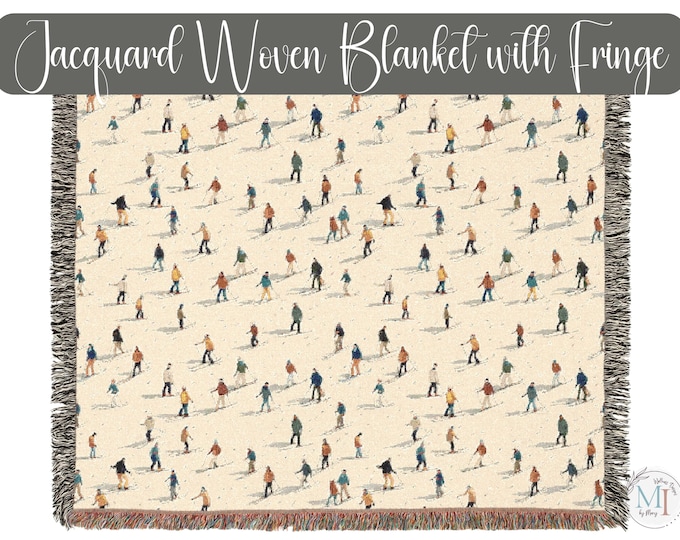 Luxury Skiing People Woven Blanket - Cozy Winter Throw in 3 Sizes, Ski Lodge Home Decor, Holiday Gift Idea, Winter Sports Jacquard Blanket