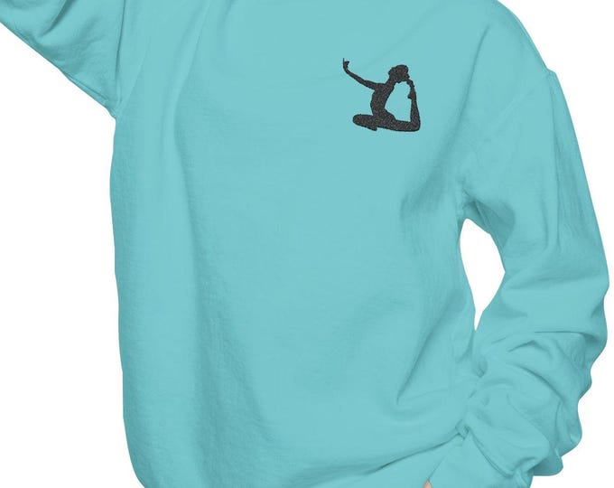 Embroidered Yoga Sweatshirt | King Pigeon Pose Crewneck | Comfort Colors Fleece | Unisex Mindfulness Sweater | Spiritual Gift