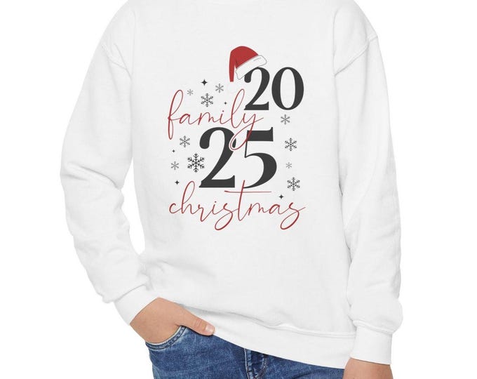 Kids Christmas Sweatshirt: Santa Hat Cotton-Poly Blend - Family Holiday 2025