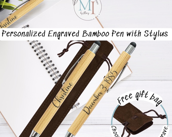 Personalized Engraved Bamboo Pen with Stylus | Refillable Custom Pen | Eco-Friendly Gift for Professionals, Writers & Graduates