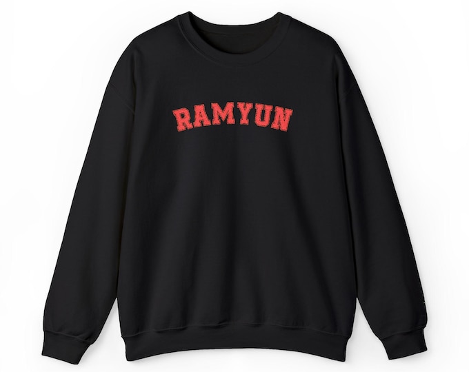 RAMYUN Embroidered Sweatshirt: Korean Foodie Gift | Live Spicy Chili Sleeve