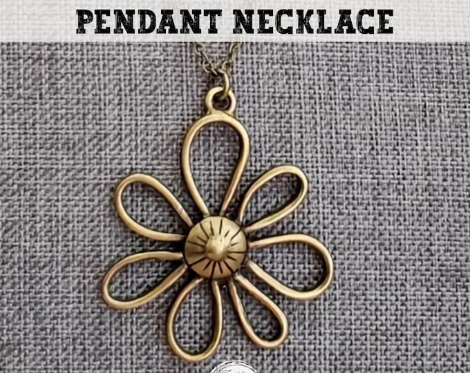 Personalized Bronze Daisy Pendant Necklace: Boho Initial Charm Jewelry with Gift Pouch