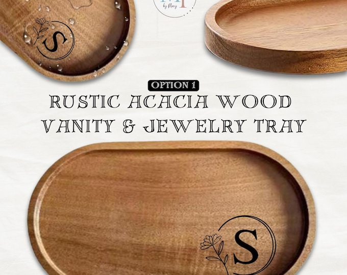 Personalized Valet Tray | Acacia Wood Jewelry Catchall | Rustic Wood Trinket & Ring Dish | Home Decor, Phone, Keys, Foyer Organizer Gift