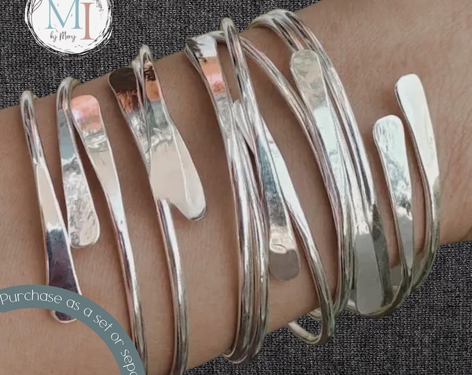 Boho Silver Bangle Bracelet | Retro Chic Adjustable Stackable Bangle | Vintage-Style Silver or 14K Plated Jewelry + Personalized Gift Bag
